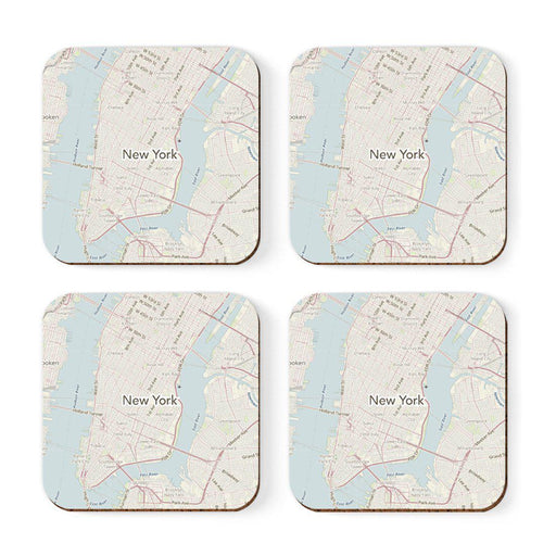 U.S. City Map Square Coffee Drink Coasters Gift, Vintage Map-Set of 4-Andaz Press-NY-