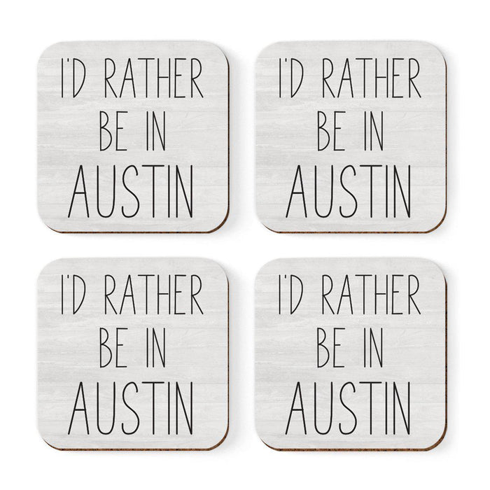 U.S. City Square Coffee Drink Coasters Gift, I'd Rather Be in Part 1-Set of 4-Andaz Press-Austin-