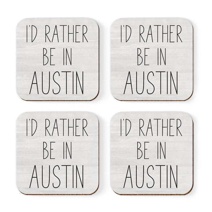 U.S. City Square Coffee Drink Coasters Gift, I'd Rather Be in Part 1-Set of 4-Andaz Press-Austin-
