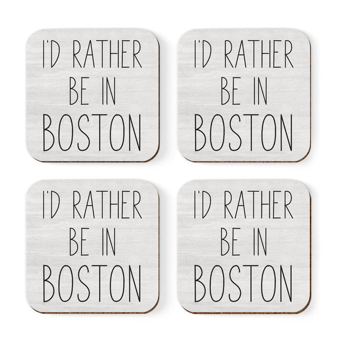 U.S. City Square Coffee Drink Coasters Gift, I'd Rather Be in Part 1-Set of 4-Andaz Press-Boston-