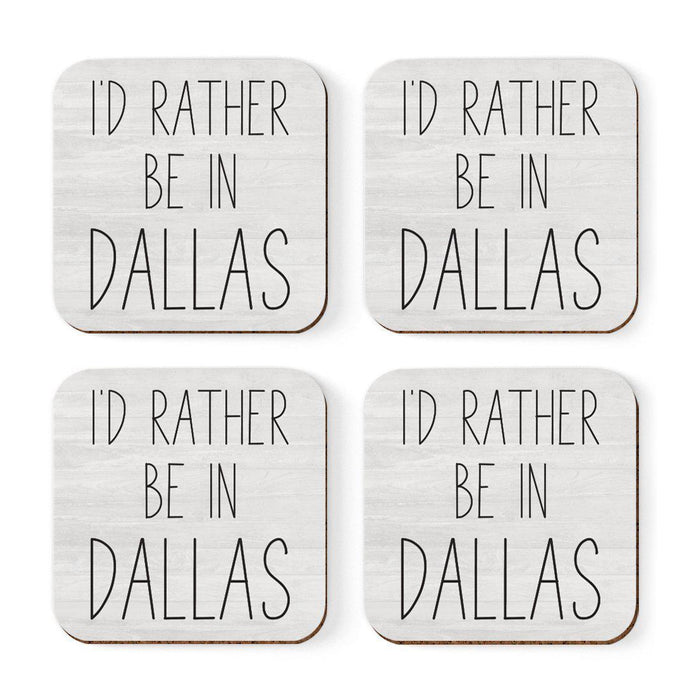 U.S. City Square Coffee Drink Coasters Gift, I'd Rather Be in Part 1-Set of 4-Andaz Press-Dallas-