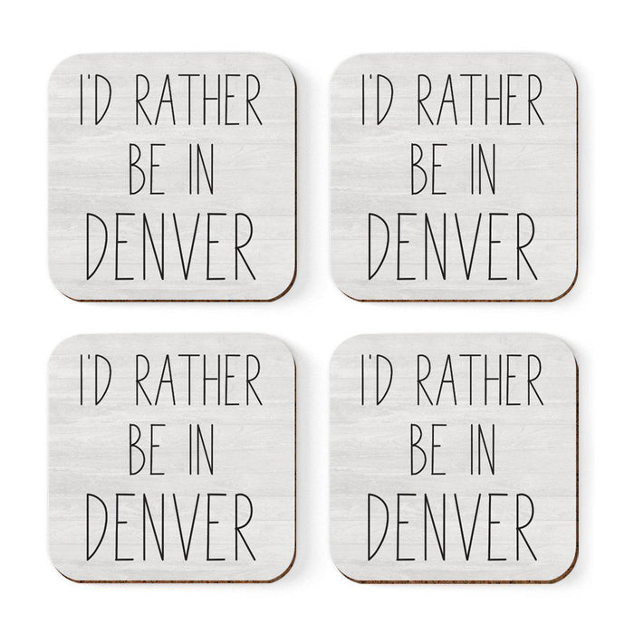 U.S. City Square Coffee Drink Coasters Gift, I'd Rather Be in Part 1-Set of 4-Andaz Press-Denver-