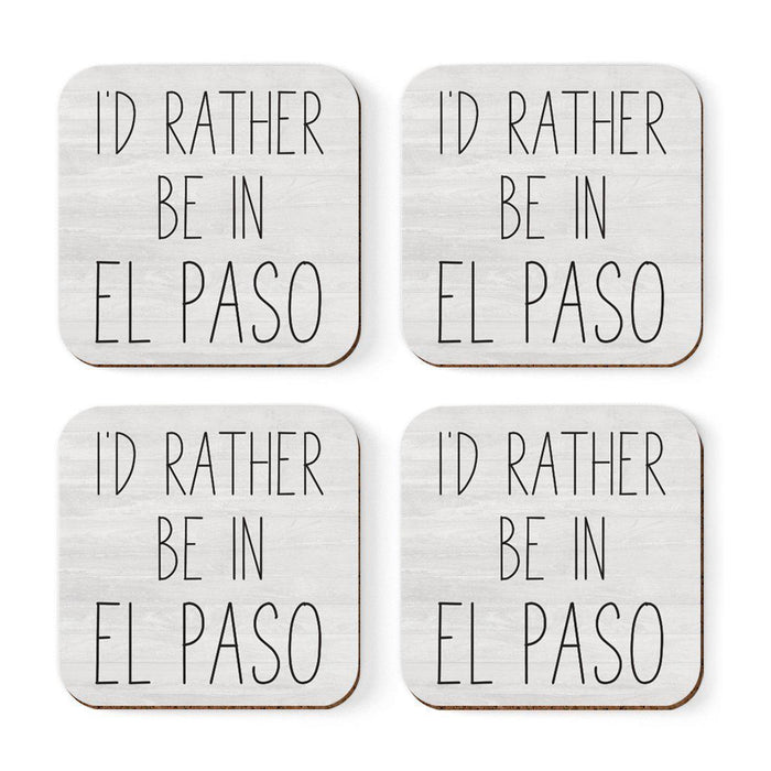 U.S. City Square Coffee Drink Coasters Gift, I'd Rather Be in Part 1-Set of 4-Andaz Press-El Paso-