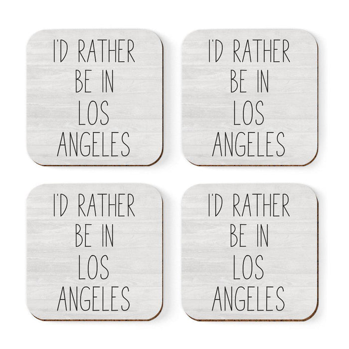 U.S. City Square Coffee Drink Coasters Gift, I'd Rather Be in Part 1-Set of 4-Andaz Press-Los Angeles-