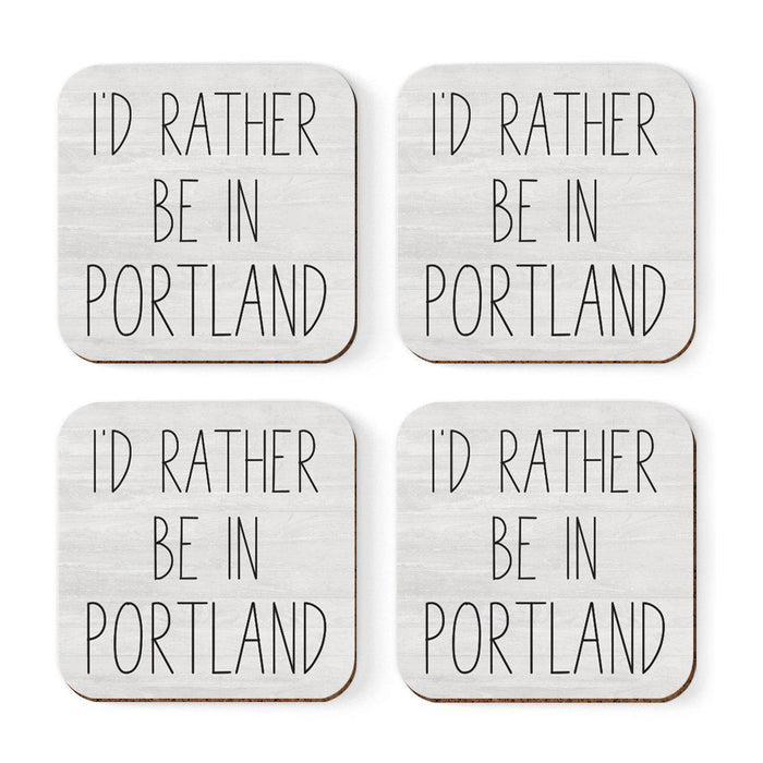 U.S. City Square Coffee Drink Coasters Gift, I'd Rather Be in Part 1-Set of 4-Andaz Press-Portland-