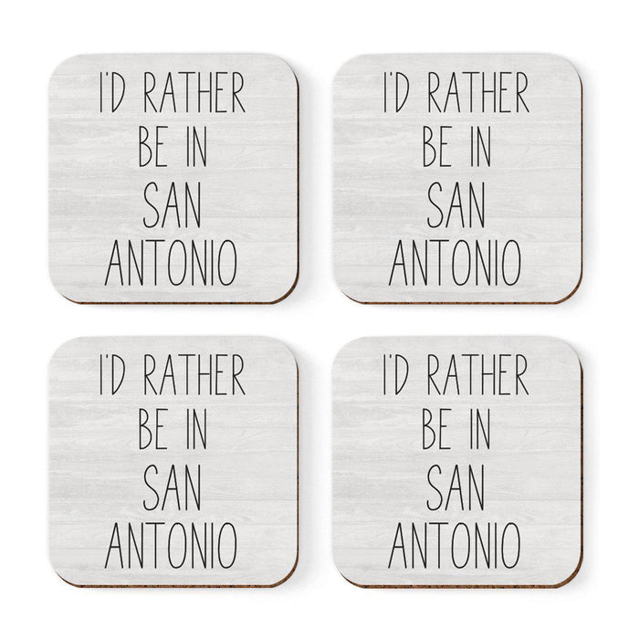 U.S. City Square Coffee Drink Coasters Gift, I'd Rather Be in Part 1-Set of 4-Andaz Press-San Antonio-