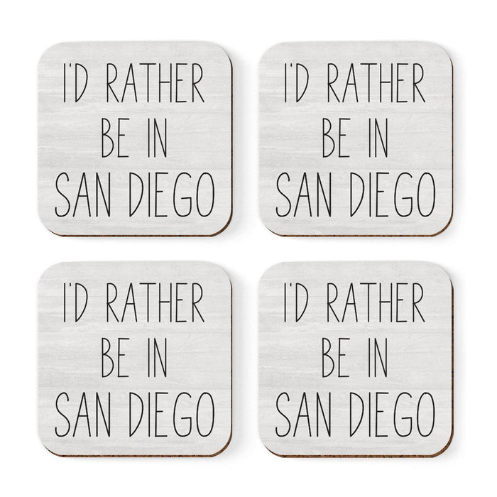 U.S. City Square Coffee Drink Coasters Gift, I'd Rather Be in Part 1-Set of 4-Andaz Press-San Diego-