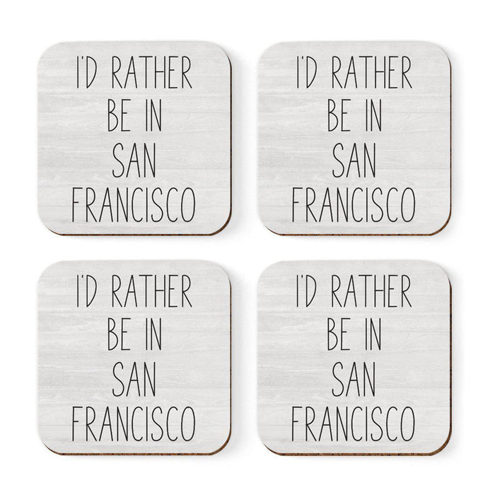 U.S. City Square Coffee Drink Coasters Gift, I'd Rather Be in Part 1-Set of 4-Andaz Press-San Francisco-