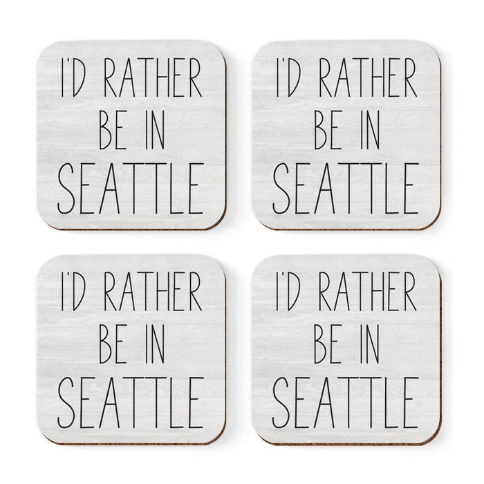 U.S. City Square Coffee Drink Coasters Gift, I'd Rather Be in Part 1-Set of 4-Andaz Press-Seattle-