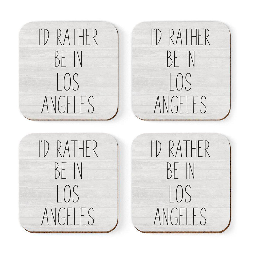 U.S. City Square Coffee Drink Coasters Gift, I'd Rather Be in Part 1-Set of 4-Andaz Press-Los Angeles-