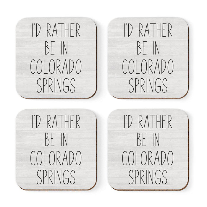 U.S. City Square Coffee Drink Coasters Gift, I'd Rather Be in Part 2-Set of 4-Andaz Press-Colorado Springs-