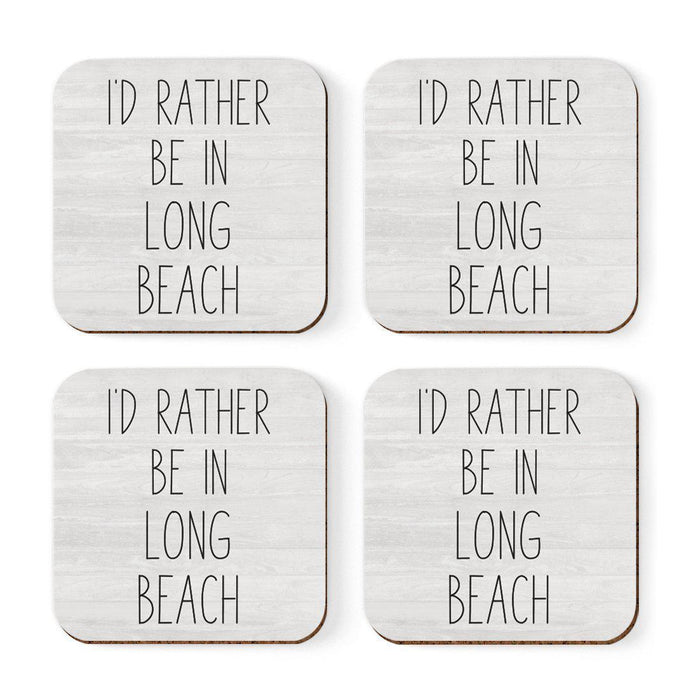 U.S. City Square Coffee Drink Coasters Gift, I'd Rather Be in Part 2-Set of 4-Andaz Press-Long Beach-
