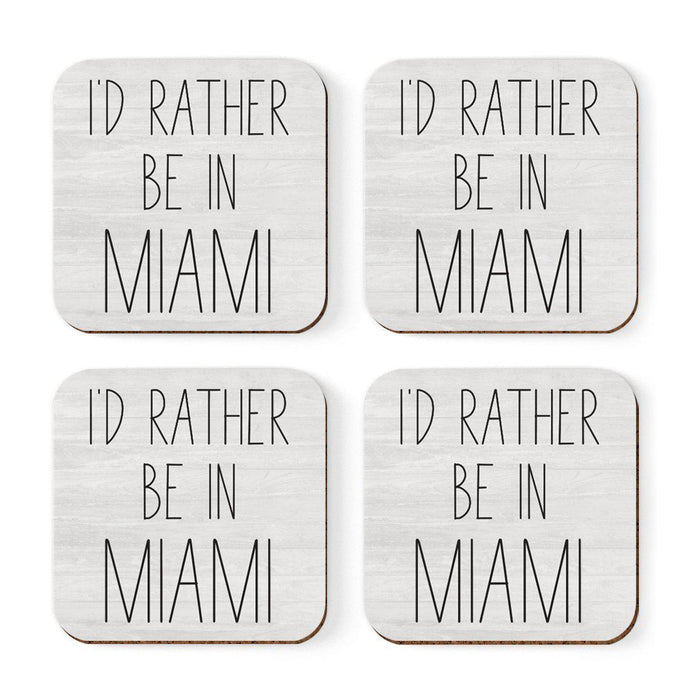 U.S. City Square Coffee Drink Coasters Gift, I'd Rather Be in Part 2-Set of 4-Andaz Press-Miami-