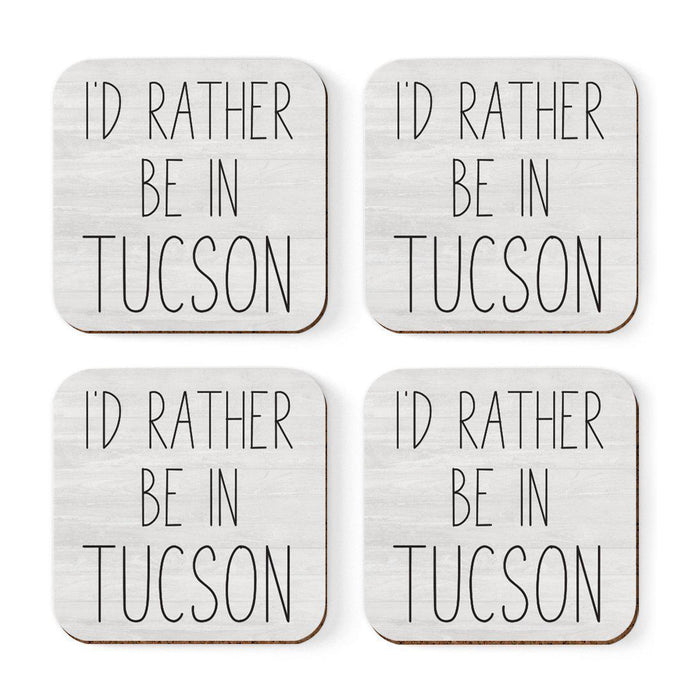 U.S. City Square Coffee Drink Coasters Gift, I'd Rather Be in Part 2-Set of 4-Andaz Press-Tucson-