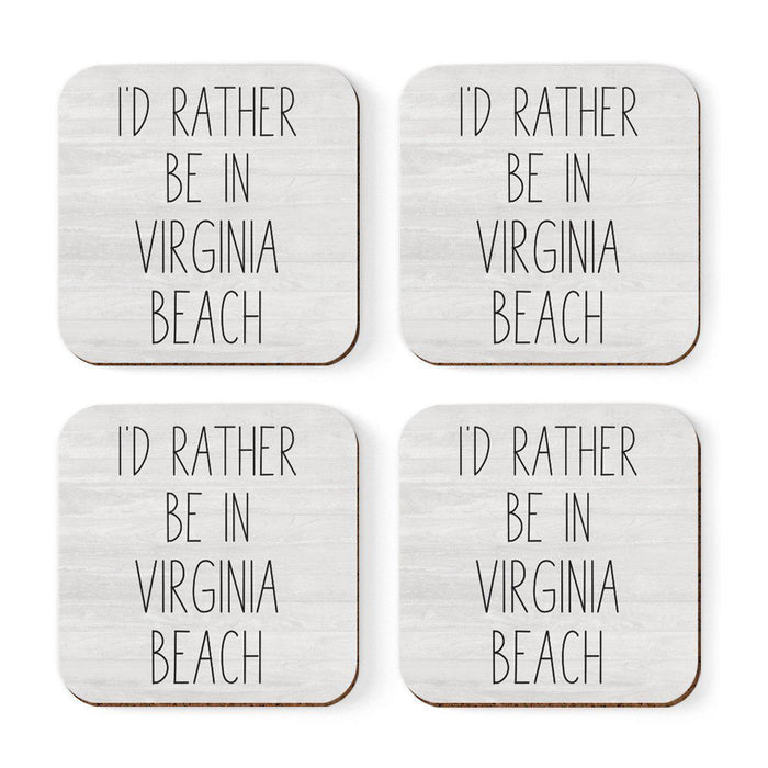 U.S. City Square Coffee Drink Coasters Gift, I'd Rather Be in Part 2-Set of 4-Andaz Press-Virginia Beach-