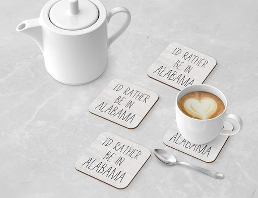 U.S. State Square Coffee Drink Coasters Gift, I'd Rather Be in-Set of 4-Andaz Press-Alabama-