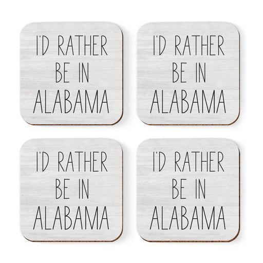 U.S. State Square Coffee Drink Coasters Gift, I'd Rather Be in-Set of 4-Andaz Press-Alabama-