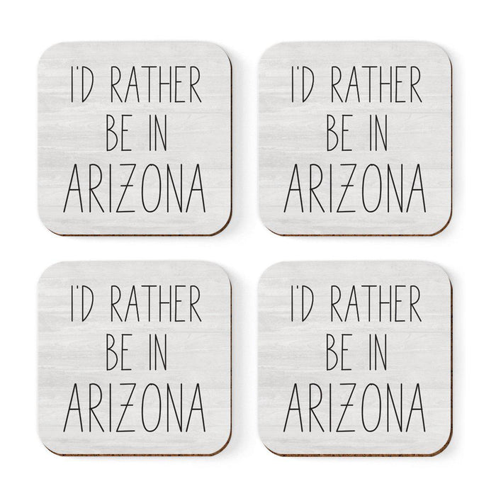 U.S. State Square Coffee Drink Coasters Gift, I'd Rather Be in-Set of 4-Andaz Press-Arizona-