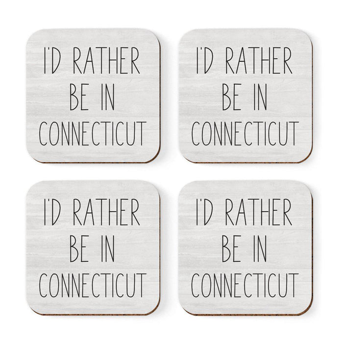 U.S. State Square Coffee Drink Coasters Gift, I'd Rather Be in-Set of 4-Andaz Press-Connecticut-