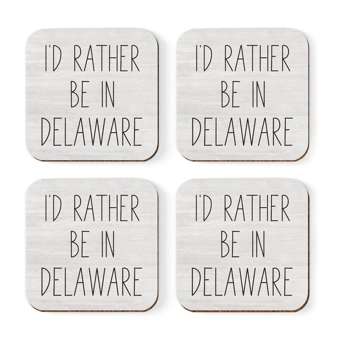 U.S. State Square Coffee Drink Coasters Gift, I'd Rather Be in-Set of 4-Andaz Press-Delaware-