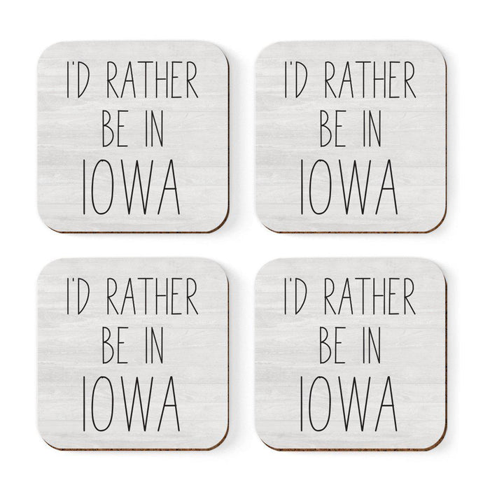 U.S. State Square Coffee Drink Coasters Gift, I'd Rather Be in-Set of 4-Andaz Press-Iowa-