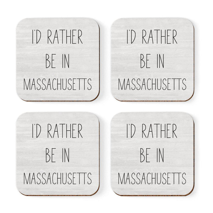 U.S. State Square Coffee Drink Coasters Gift, I'd Rather Be in-Set of 4-Andaz Press-Massachusetts-