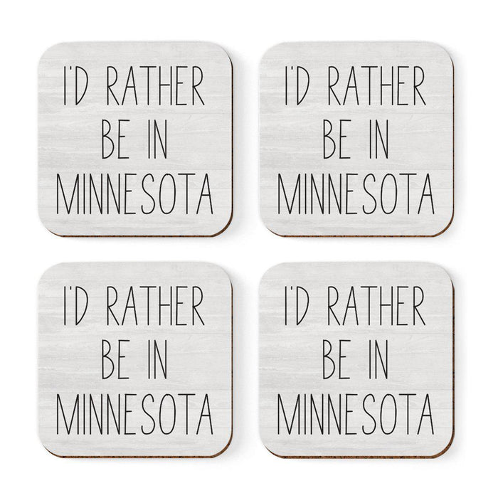 U.S. State Square Coffee Drink Coasters Gift, I'd Rather Be in-Set of 4-Andaz Press-Minnesota-