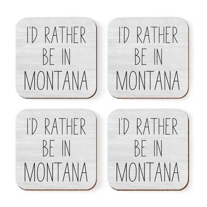U.S. State Square Coffee Drink Coasters Gift, I'd Rather Be in-Set of 4-Andaz Press-Montana-