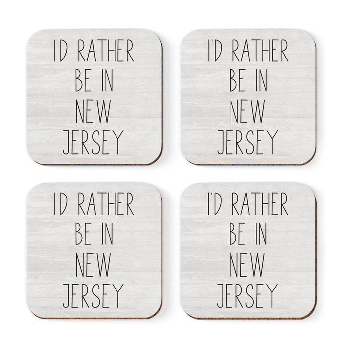 U.S. State Square Coffee Drink Coasters Gift, I'd Rather Be in-Set of 4-Andaz Press-New Jersey-