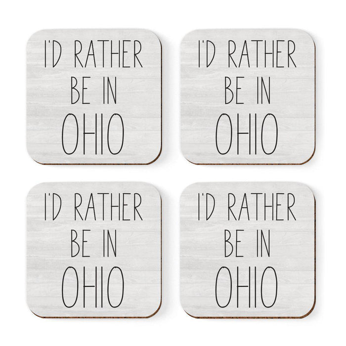 U.S. State Square Coffee Drink Coasters Gift, I'd Rather Be in-Set of 4-Andaz Press-Ohio-