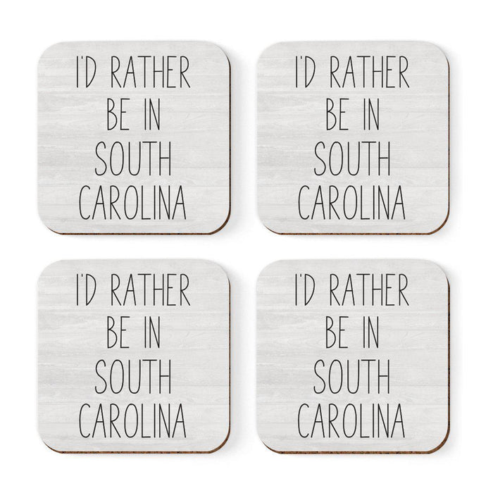 U.S. State Square Coffee Drink Coasters Gift, I'd Rather Be in-Set of 4-Andaz Press-South Carolina-