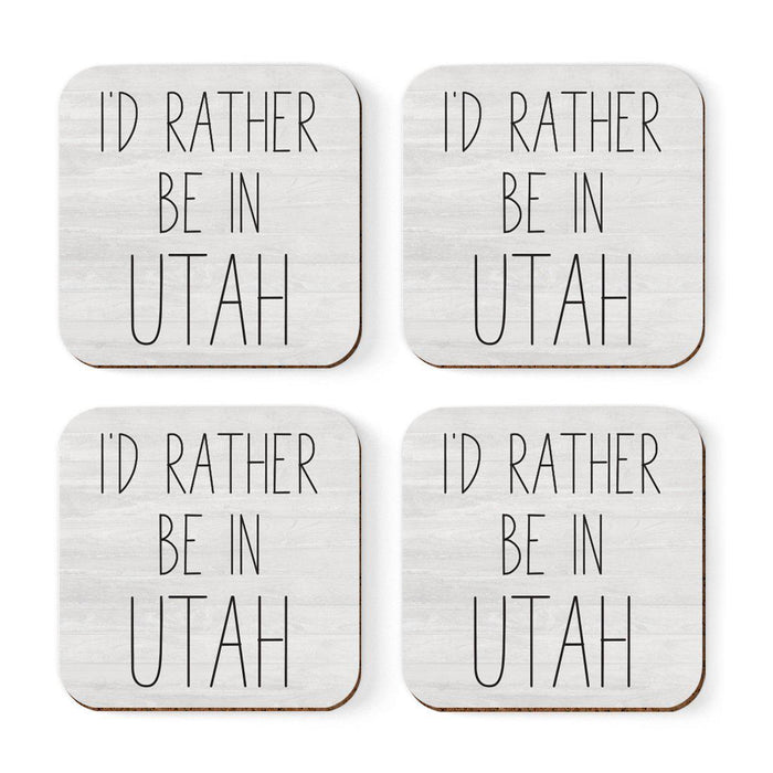 U.S. State Square Coffee Drink Coasters Gift, I'd Rather Be in-Set of 4-Andaz Press-Utah-