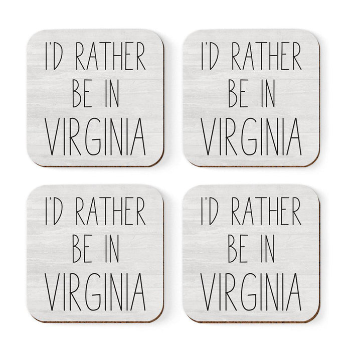 U.S. State Square Coffee Drink Coasters Gift, I'd Rather Be in-Set of 4-Andaz Press-Virginia-