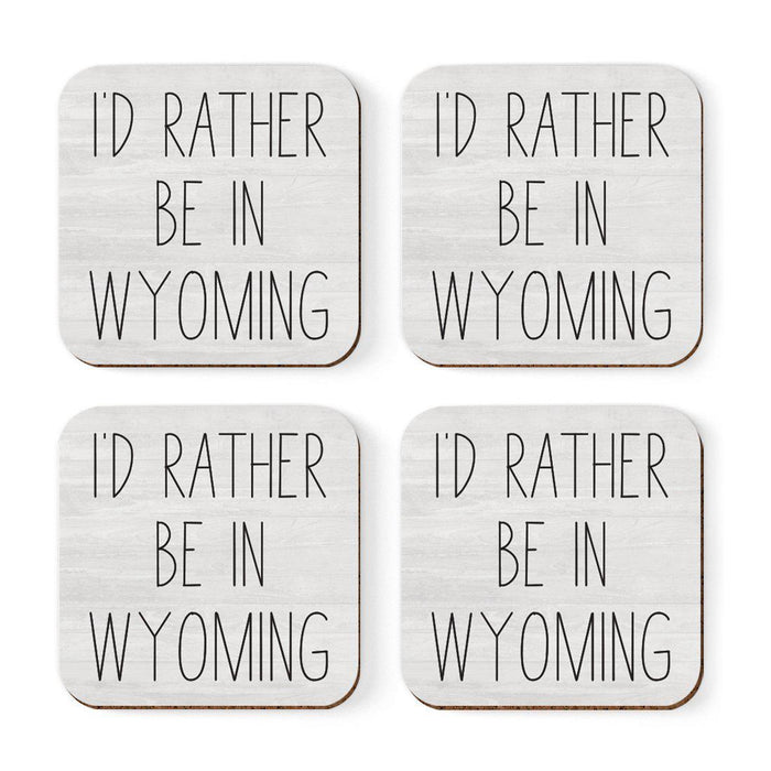 U.S. State Square Coffee Drink Coasters Gift, I'd Rather Be in-Set of 4-Andaz Press-Wyoming-