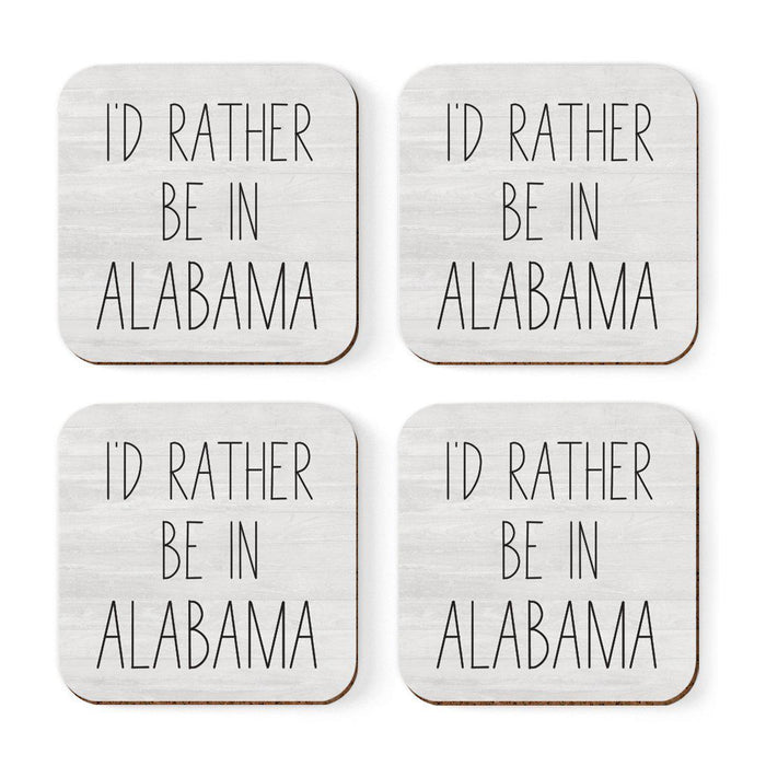 U.S. State Square Coffee Drink Coasters Gift, I'd Rather Be in-Set of 4-Andaz Press-Alabama-