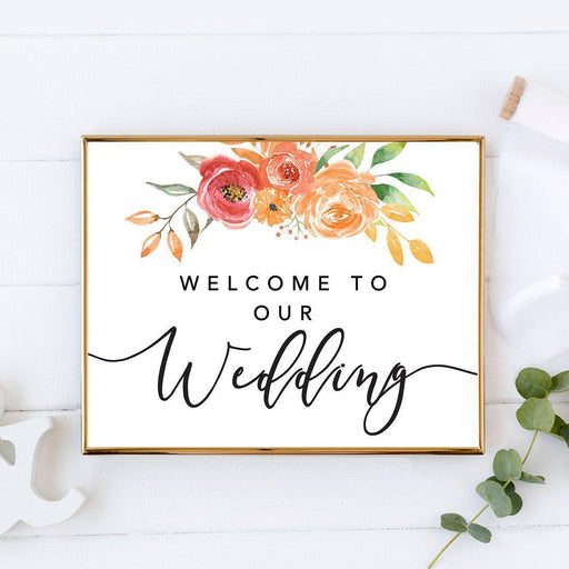 Unframed Autumn Fall Watercolor Party Sign Wedding Collection, 8.5 x 11- inch, Autumn Floral Bouquet Graphic Design-Set of 1-Andaz Press-Welcome-