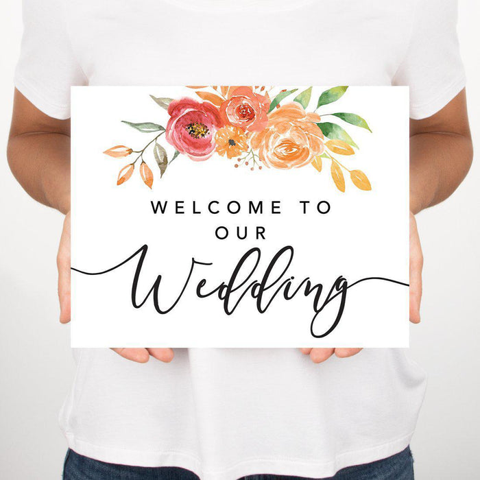Unframed Autumn Fall Watercolor Party Sign Wedding Collection, 8.5 x 11- inch, Autumn Floral Bouquet Graphic Design-Set of 1-Andaz Press-Welcome-