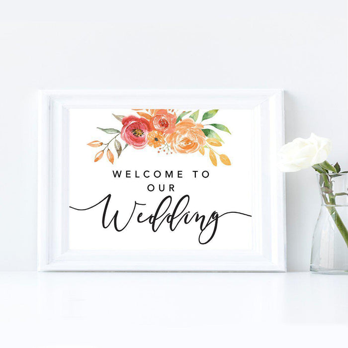 Unframed Autumn Fall Watercolor Party Sign Wedding Collection, 8.5 x 11- inch, Autumn Floral Bouquet Graphic Design-Set of 1-Andaz Press-Welcome-