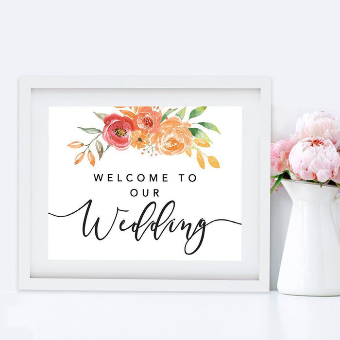 Unframed Autumn Fall Watercolor Party Sign Wedding Collection, 8.5 x 11- inch, Autumn Floral Bouquet Graphic Design-Set of 1-Andaz Press-Welcome-