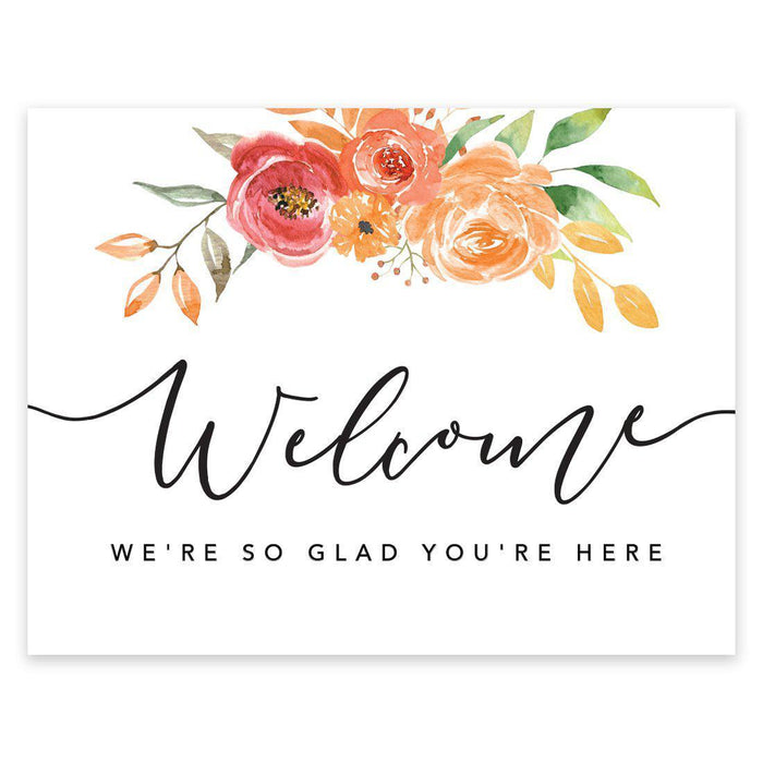 Unframed Autumn Fall Watercolor Party Sign Wedding Collection, 8.5 x 11- inch, Autumn Floral Bouquet Graphic Design-Set of 1-Andaz Press-Welcome-