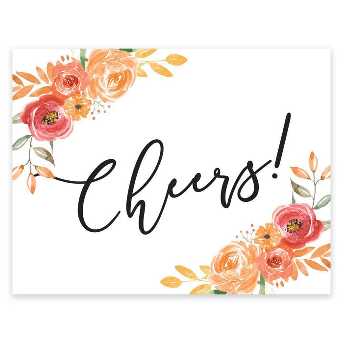 Unframed Autumn Fall Watercolor Party Sign Wedding Collection, 8.5 x 11- inch, Autumn Floral Bouquet Graphic Design-Set of 1-Andaz Press-Cheers-