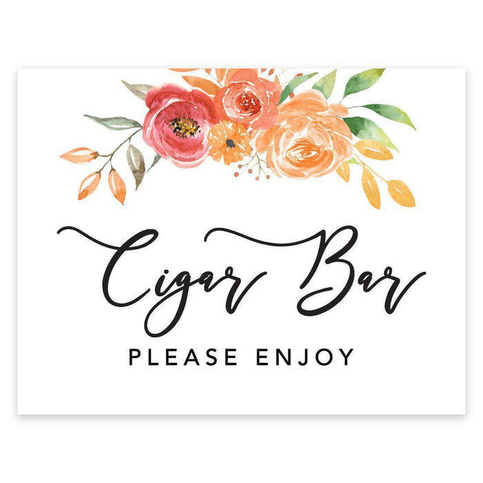 Unframed Autumn Fall Watercolor Party Sign Wedding Collection, 8.5 x 11- inch, Autumn Floral Bouquet Graphic Design-Set of 1-Andaz Press-Cigar Bar Please-