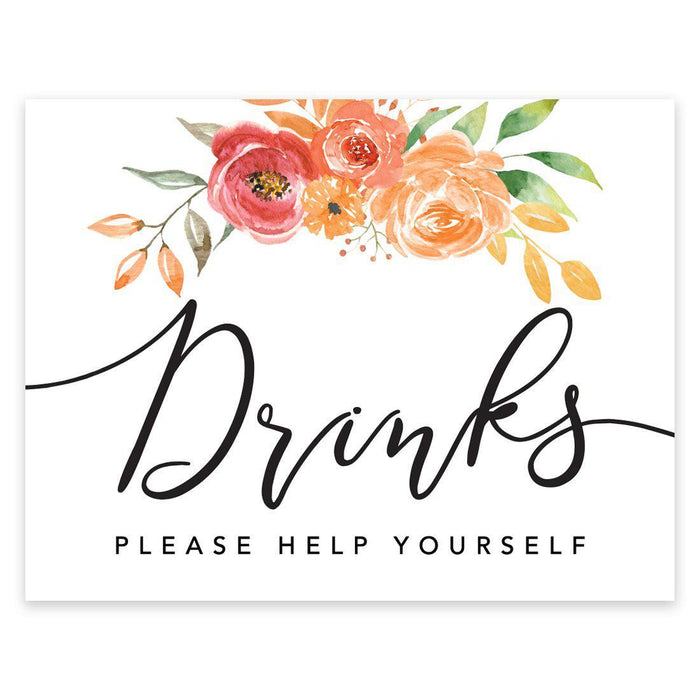 Unframed Autumn Fall Watercolor Party Sign Wedding Collection, 8.5 x 11- inch, Autumn Floral Bouquet Graphic Design-Set of 1-Andaz Press-Drinks-
