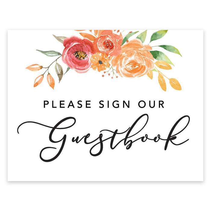 Unframed Autumn Fall Watercolor Party Sign Wedding Collection, 8.5 x 11- inch, Autumn Floral Bouquet Graphic Design-Set of 1-Andaz Press-Guestbook-