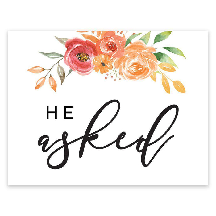 Unframed Autumn Fall Watercolor Party Sign Wedding Collection, 8.5 x 11- inch, Autumn Floral Bouquet Graphic Design-Set of 1-Andaz Press-He Asked-