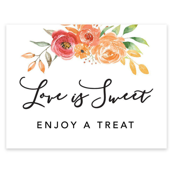Unframed Autumn Fall Watercolor Party Sign Wedding Collection, 8.5 x 11- inch, Autumn Floral Bouquet Graphic Design-Set of 1-Andaz Press-Love Is Sweet Enjoy-
