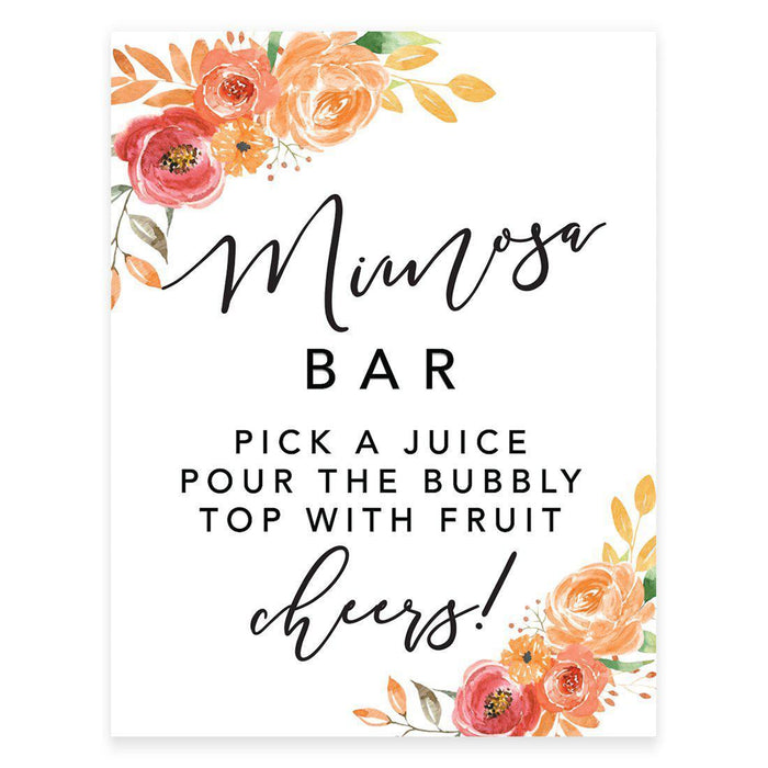 Unframed Autumn Fall Watercolor Party Sign Wedding Collection, 8.5 x 11- inch, Autumn Floral Bouquet Graphic Design-Set of 1-Andaz Press-Mimosa Bar-
