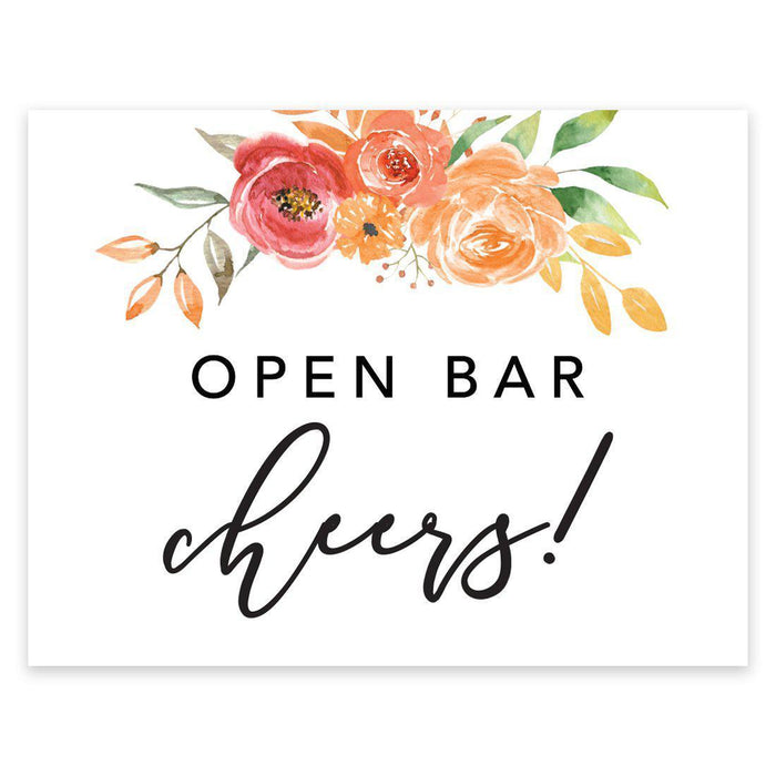 Unframed Autumn Fall Watercolor Party Sign Wedding Collection, 8.5 x 11- inch, Autumn Floral Bouquet Graphic Design-Set of 1-Andaz Press-Open Bar-