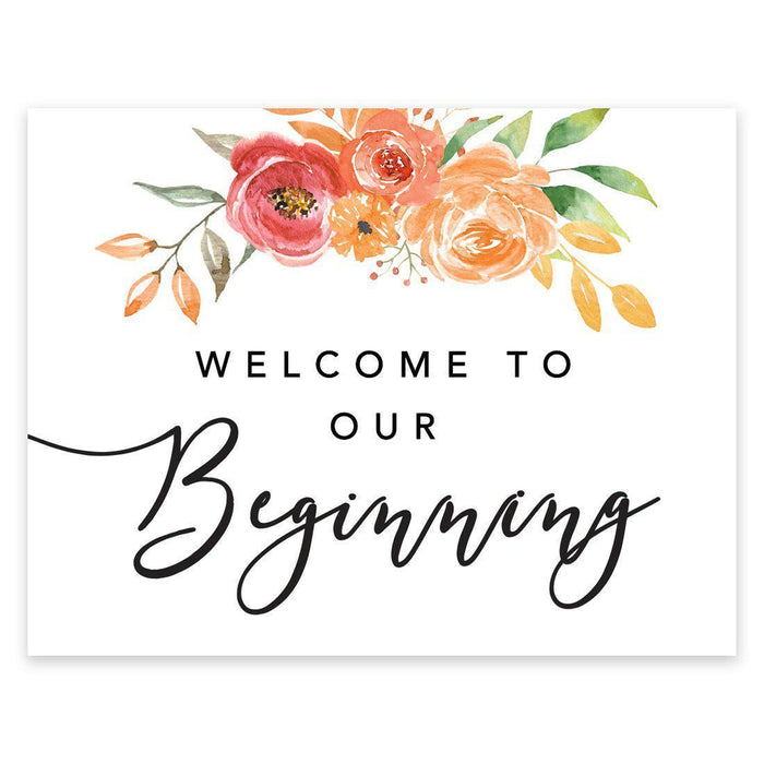 Unframed Autumn Fall Watercolor Party Sign Wedding Collection, 8.5 x 11- inch, Autumn Floral Bouquet Graphic Design-Set of 1-Andaz Press-Our Beginning-