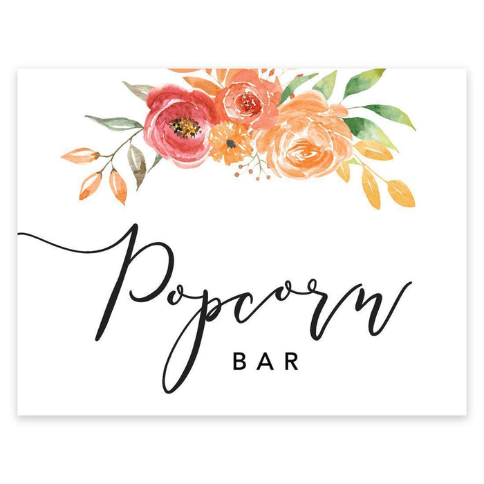 Unframed Autumn Fall Watercolor Party Sign Wedding Collection, 8.5 x 11- inch, Autumn Floral Bouquet Graphic Design-Set of 1-Andaz Press-Popcorn Bar-